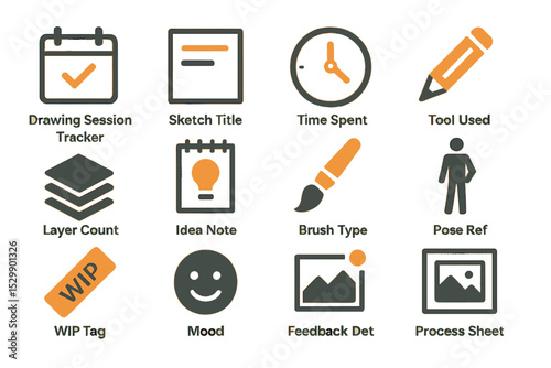 Art interface icons for creative projects: tracker, sketch, tools, layers, ideas