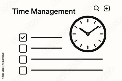 Time management concept with checklist and clock