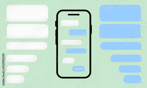 Smart Phone with messenger chat screen. Sms template bubbles for compose dialogues. Modern vector illustration flat style