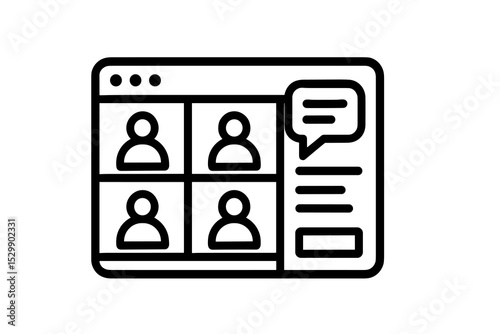 Video conference call interface icon with chat bubble