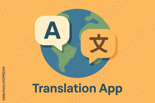 Global language translation app icon with speech bubbles on world background