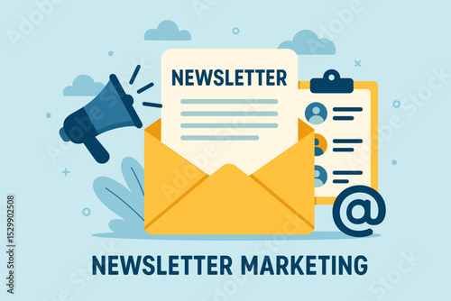Newsletter marketing concept with envelope and megaphone illustration