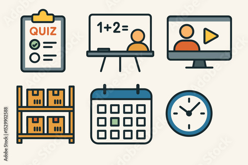Educational tools and icons for online learning and time management