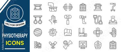 Physiotherapy line icon set collection. Rehabilitation and Health care icon vector design. Physical therapy, massage, and Rehabilitation center icon symbol. Vector illustration.