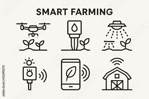 Smart farming technology: drones, sensors, and automated systems icons