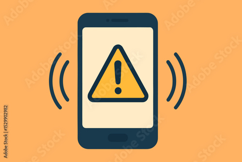 Mobile alert concept with exclamation mark on vibrating smartphone screen