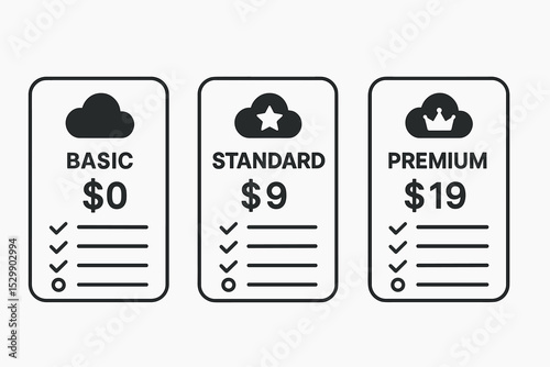Basic, standard, premium pricing plans with features and costs