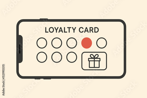 Digital loyalty card with stamps and gift icon on smartphone interface