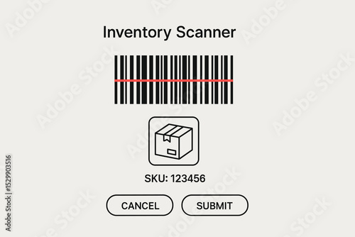 Inventory scanner interface with barcode and sku 123456