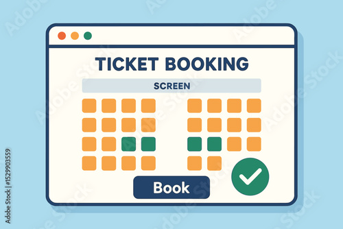 Online ticket booking interface with seat selection and confirmation button