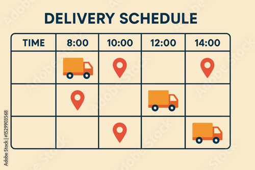 Delivery schedule overview with truck and location icons
