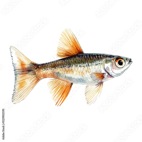 Guppy Fish Close Up, watercolor painting vector, isolated on a white background.