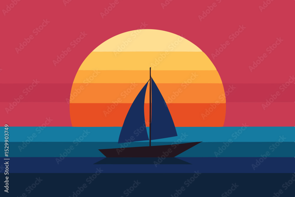 Fototapeta premium Sailboat at sunset minimalist ocean scene