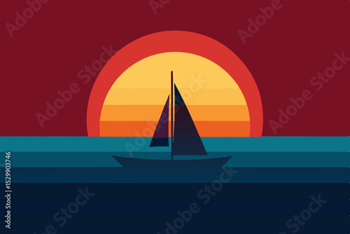 Sailboat at sunset minimalist ocean scene