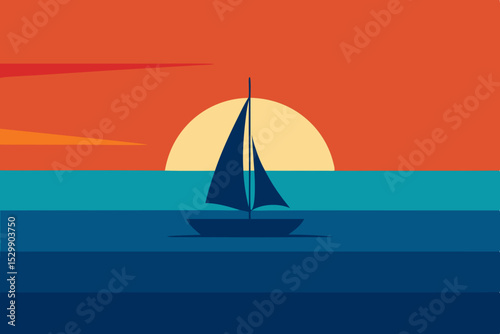 Sailboat at sunset minimalist ocean scene