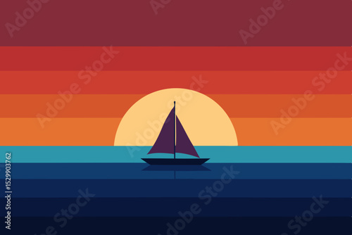 Sailboat at sunset minimalist ocean scene