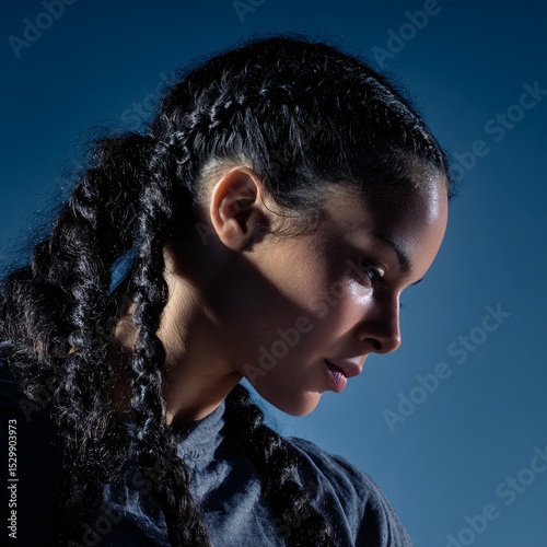 Intriguing Portrait of a Woman with Braided Hair in Dramatic Side Light