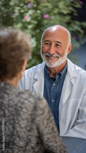 Compassionate Oncologist Talking to a Patient Outdoors in a Calm Setting