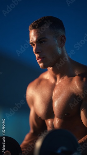 Muscular Individual Lifting Weights in a Focused Outdoor Workout Session