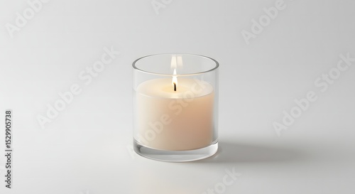 Burning Candle in Glass Isolated on White Background Creates Warm Ambience and Peaceful Meditative Mood for Relaxation and Stress Relief