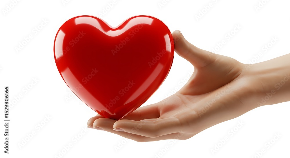Obraz premium Hand Presenting a Red Heart Symbol of Love Isolated on White Background for Valentine's Day or Health Awareness