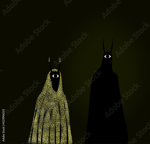 one-eyed male and female with horns