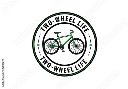 Twowheel life logo with a green bicycle inside a circular frame isolated on white background