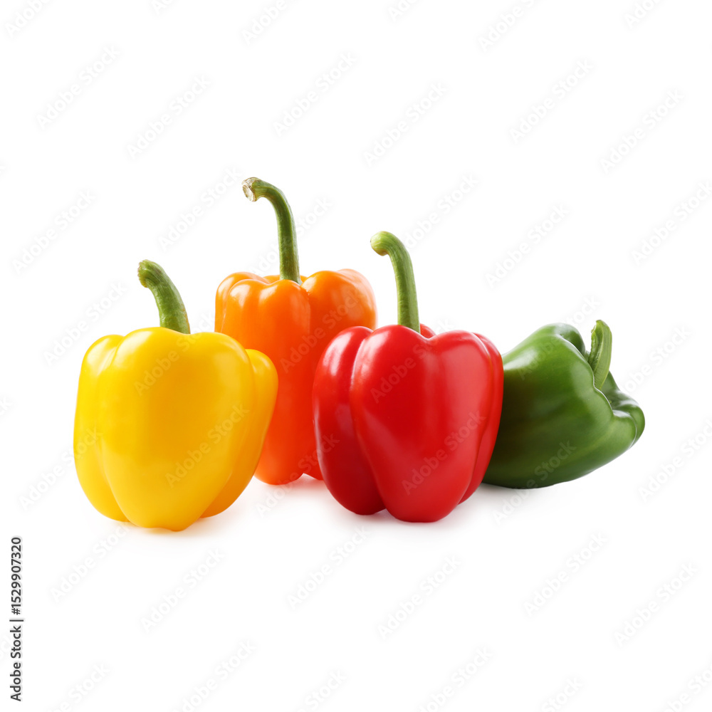 Ripe colorful bell peppers isolated on white Ripe colorful bell peppers isolated on white
