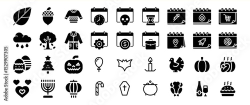 A collection of diverse icons representing various holidays and events throughout the year
