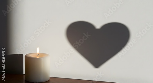 Heart-Shaped Shadow Cast by Candle Flame Romantic Symbolic of Love and Connection with Warm Light Against A Wall