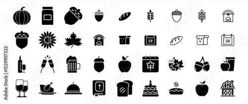 Thanksgiving and Autumn Harvest Icons: A Collection of Fall Symbols