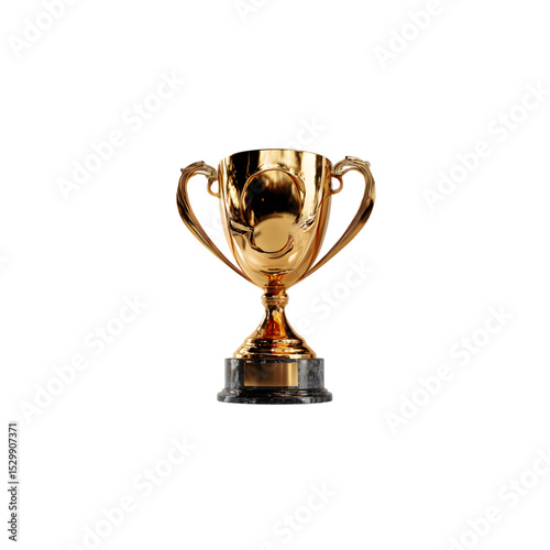 Gold trophy cup on a black marble base award winning achievement success celebration victory prize