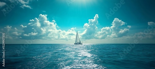 A wide-open ocean view with a sailboat on the horizon  photo