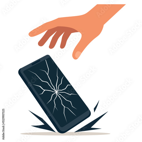 Mobile screen cracked illustration. Mobile fell from hand flat vector illustration