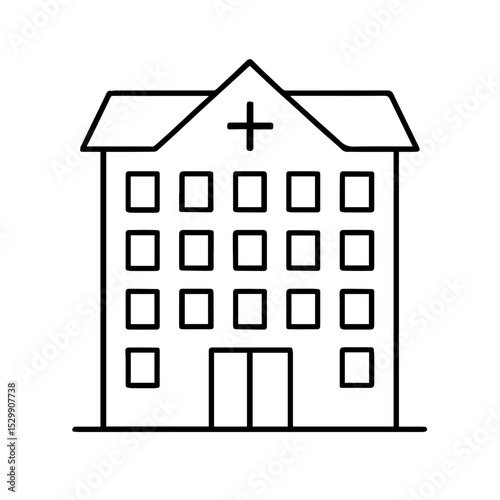 Illustration of a Modern Hospital Building Icon in a Clean Line Art Style Design You Can See