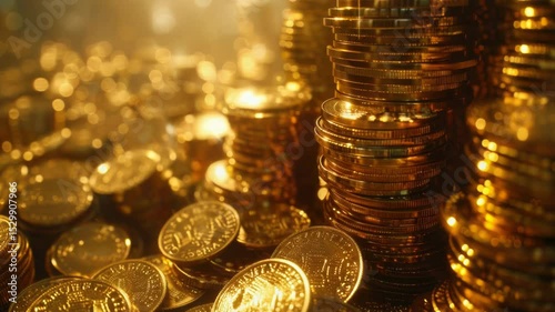 A pile of gold coins stacked on top of each other, great for financial or treasure-related concepts