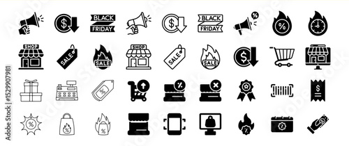 Black Friday Sale Icons: A Collection of Shopping and Discount Symbols