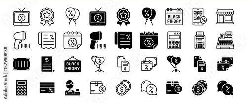 Black Friday Sale Icons: A Comprehensive Set of Glyph Style Vector Icons