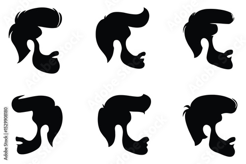 Stylized Male Silhouette Vector Set – Hair and Beard Profile Clipart Icons