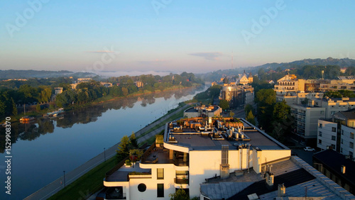 Drone view of European city tourism old town Krakow Poland photo