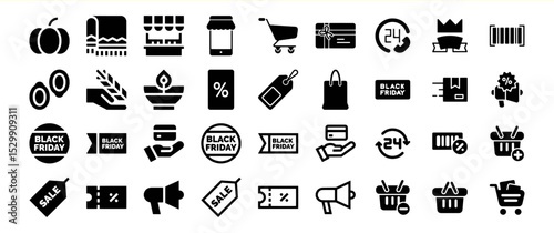 Black Friday Sale Icons: Shopping, Discounts, and More