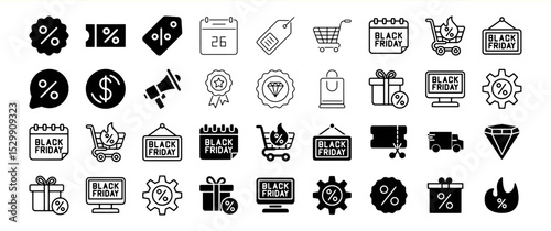 Black Friday Sale Icons: Shopping, Discount, and Deals