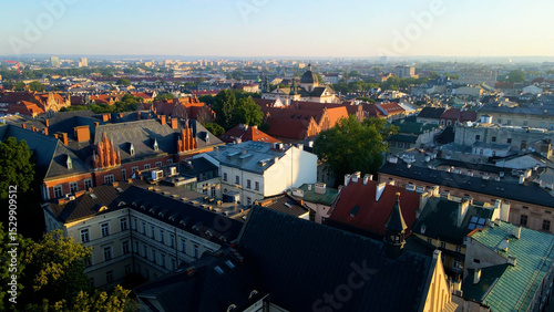 Drone view of European city tourism old town Krakow Poland photo