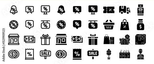 A diverse collection of sale and shopping icons, perfect for e-commerce websites and promotional materials
