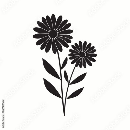 Simple Black Silhouette of Two Daisies on a Stem
