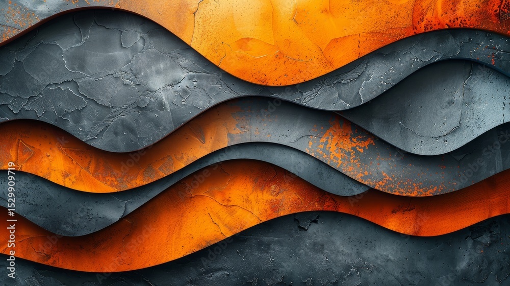 Obraz premium An abstract depiction featuring dynamic waves of orange and gray textures, blending smooth and rough elements that evoke a feeling of movement and artistic creativity.