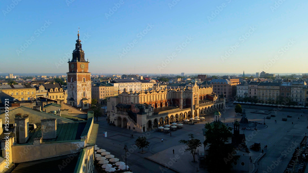 Fototapeta premium Drone view of European city tourism old town Krakow Poland