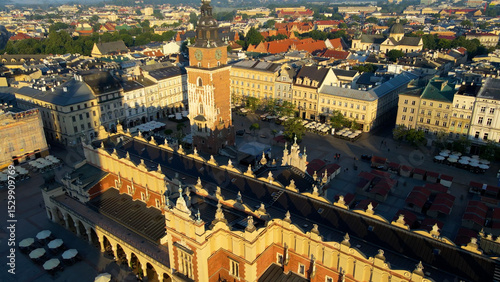 Drone view of European city tourism old town Krakow Poland