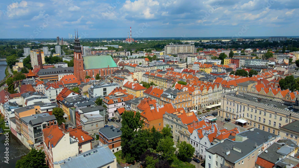 Fototapeta premium city ​​architecture europe drone flyover old town Opole Poland