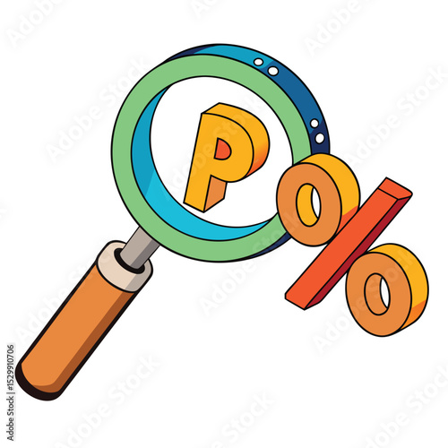 Red vector magnifying glass icon with a sale sign for business discount search